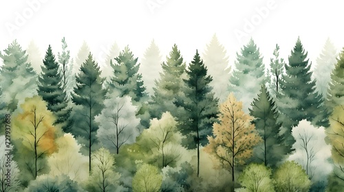 Watercolor seamless forrest pattern.  
