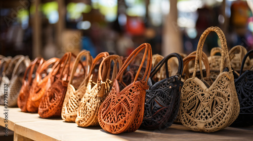 Famous Balinese rattan eco bags in a local