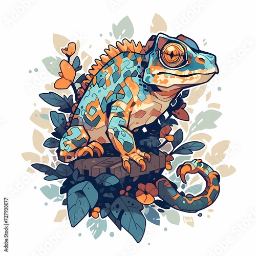 Stylized Illustration of a Colorful Chameleon