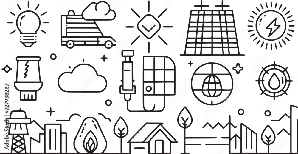 Fototapeta premium line icons about solar energy