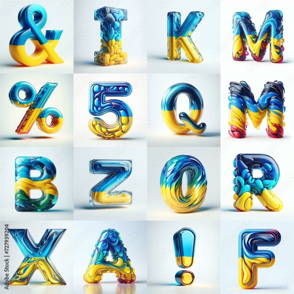 Fototapeta premium Glasss lettering in color of Ukraine flag. AI generated illustration