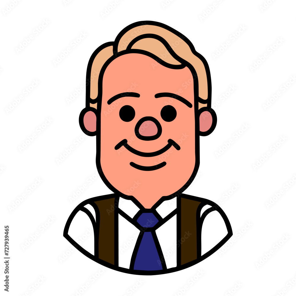 Funny cartoon character. Man in suit. Vector illustration.