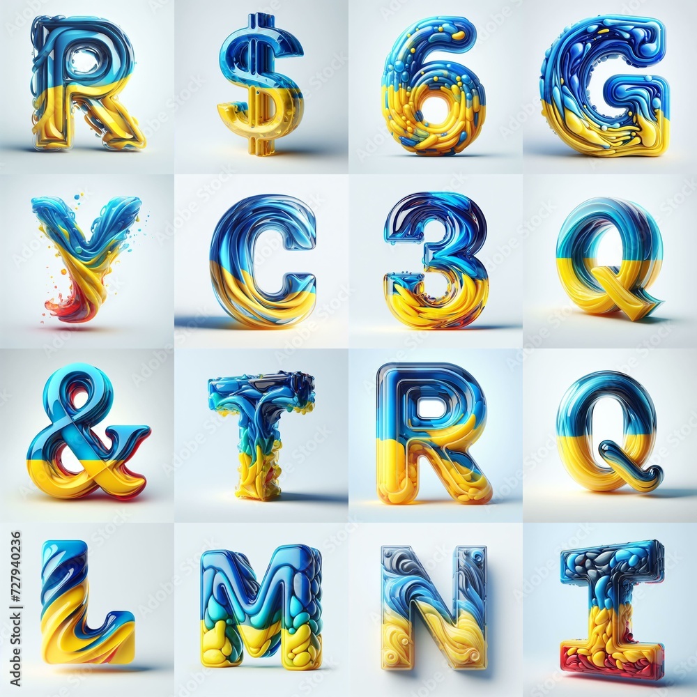 Fototapeta premium Glasss lettering in color of Ukraine flag. AI generated illustration