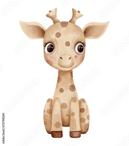 Watercolor giraffe. Giraffe vector illustration. Watercolor toys. Cute cartoon giraffe