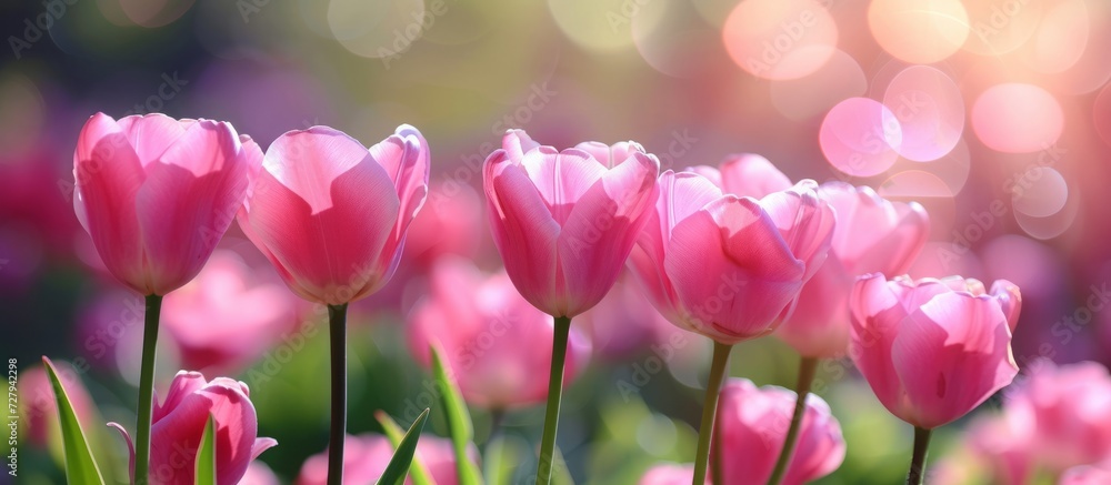 Obraz premium Pink Tulips in a Fresh and Bright Picture