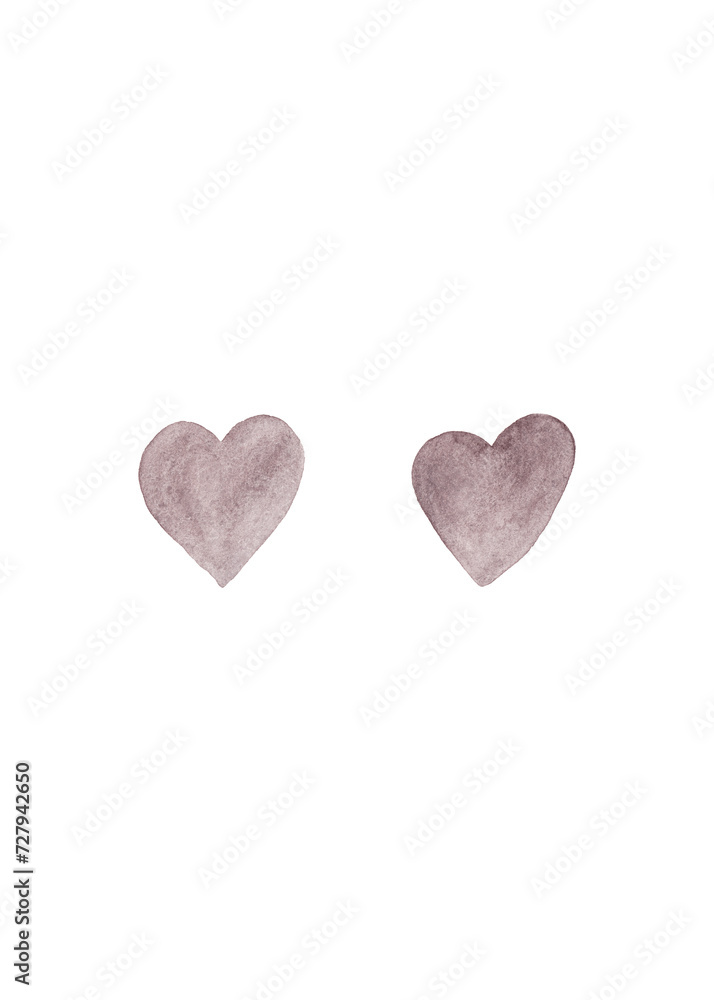 Fototapeta premium A pair of watercolor gray-violet hearts. Isolated illustration