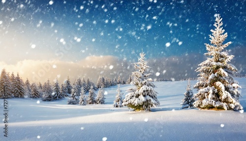 winter landscape wallpaper with group of small trees and snow © ngoc