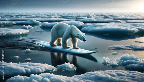 Polar Bear s Climate Surf  Ice Surfboard Across Melting Arctic Symbolizing Urgency of Climate Action