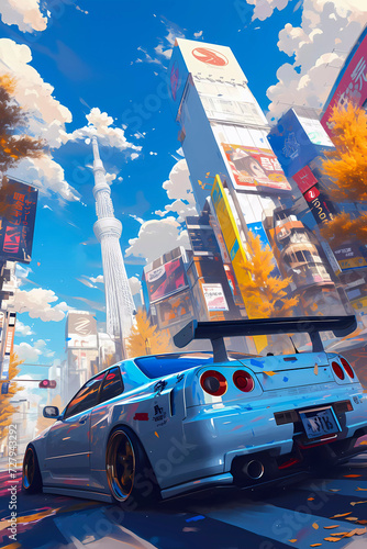 Fotografie Japanese tuning car, abstract anime poster art, Generative AI