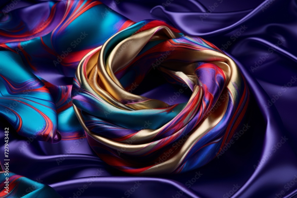 Luxurious Silk Fabric Twirl on Smooth Purple Background