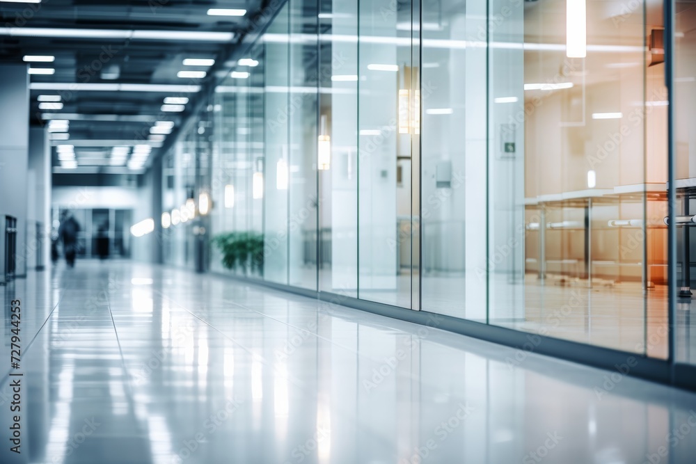 Fototapeta premium Modern Corporate Office Hallway with Glass Partitions