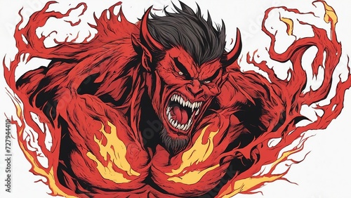 red dragon head A devil scream character as a red demon or monster screaming with fangs and teeth with in an open mouth 