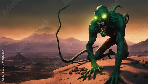 alien in the desert A nightcrawler that has been mutated by a nuclear war and is roaming the wasteland, looking for prey   photo