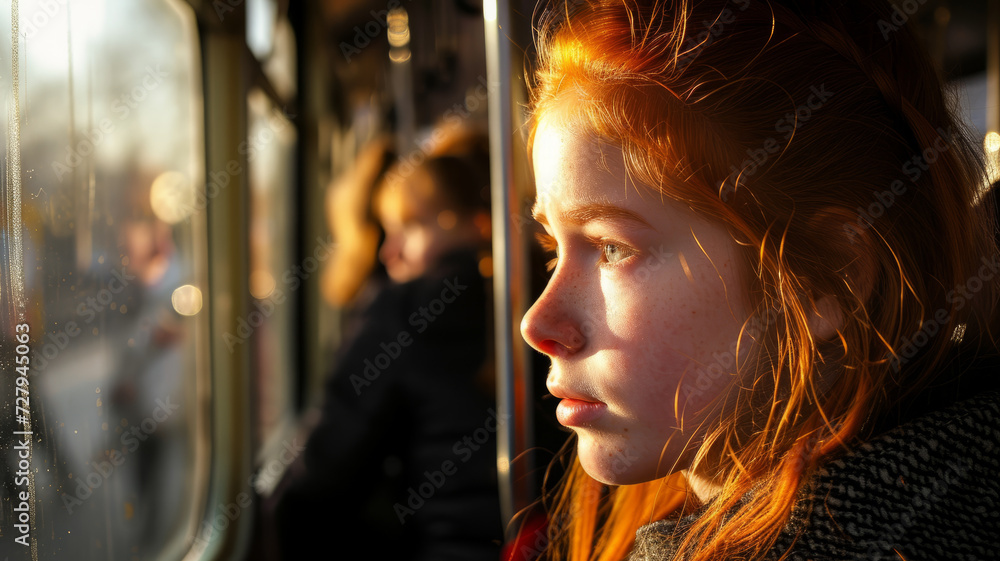 Red-haired girl in a subway car Red-haired girl in a subway car