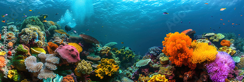 Marine biodiversity and ocean life. Panoramic image. © Degimages