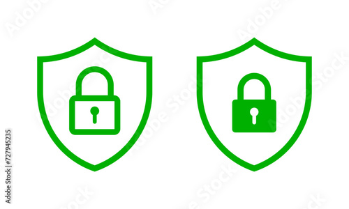 Shield with lock icon set
