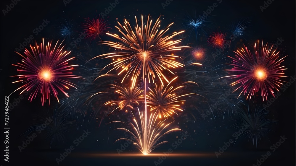 fireworks in the night sky, Mesmerizing Colorful Fireworks Display for Your Holiday Festivities, Celebrate with Captivating Fireworks Photography for Every Occasion