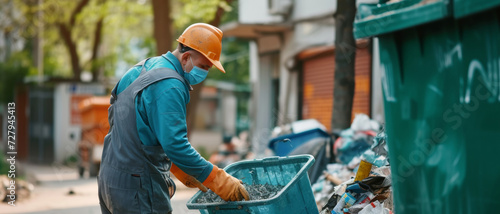 A sanitation worker diligently cleans the streets, maintaining urban cleanliness