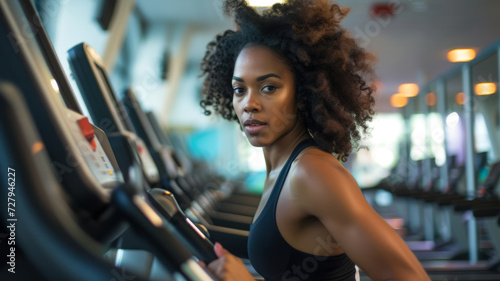 A woman works out on a treadmill in the gym. © SashaMagic