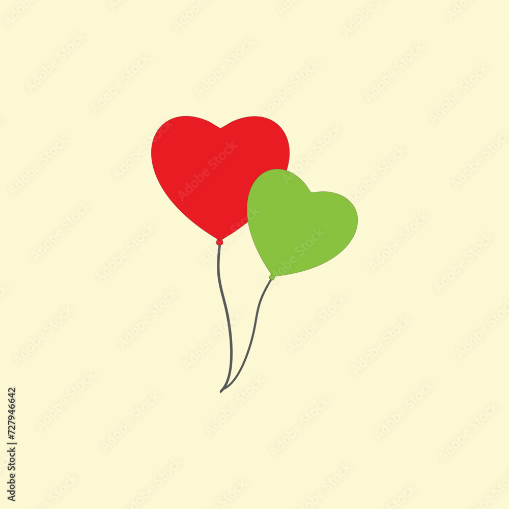 Balloon heart vector illustration. Balloons for love, birthday and party. Flying balloon with rope.