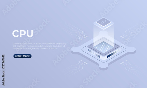 CPU chip isometric vector illustration. The concept of computer chip technology. Good for websites, banners, and landing pages