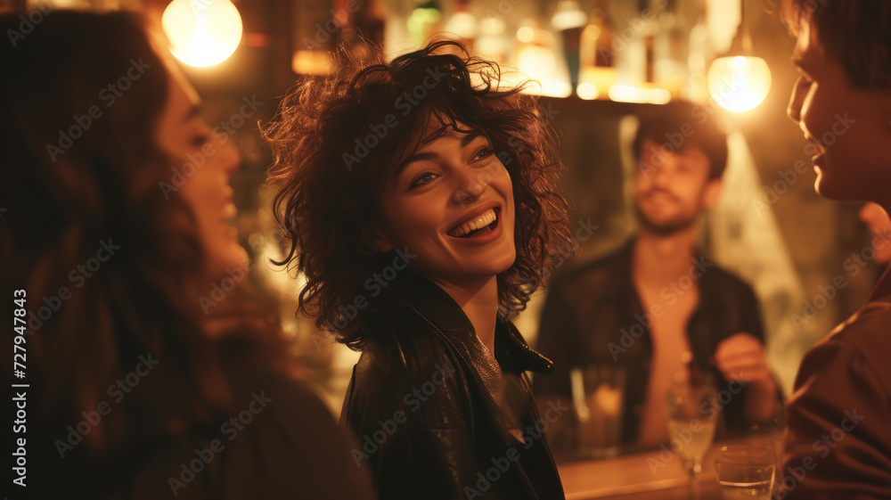 A group of friends is relaxing in a bar. A group of friends is relaxing in a bar.
