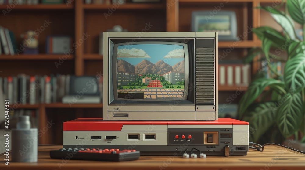 Classic game console in front of an old-fashioned television evoking nostalgia