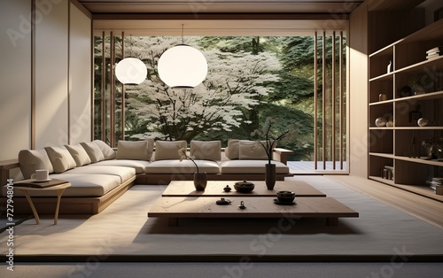 3d interior of a Japanese style interior living room