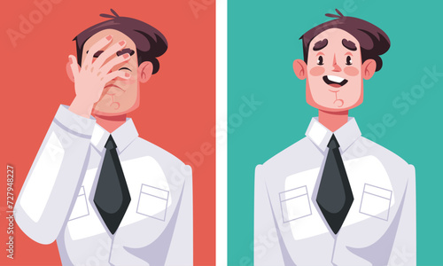 Happy and facepalm despair face concept. Vector flat graphic design illustration
