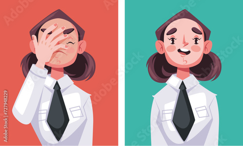 Happy and facepalm despair face concept. Vector flat graphic design illustration
