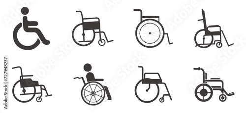 Wheelchair Vector symbol sets. A collection of wheelchairs.