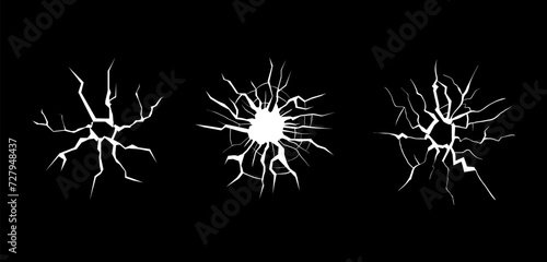 Crack broken glass crash cracked mirror isolated set. Vector graphic design illustration