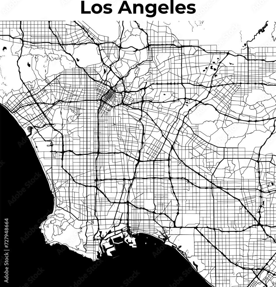 Los Angeles City Map, Cartography Map, Street Layout Map  