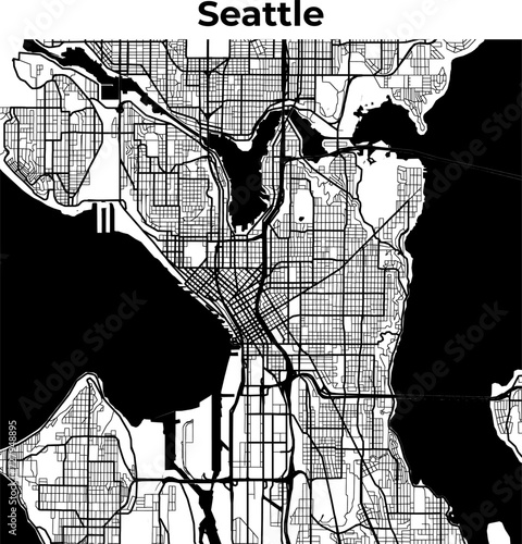 Seattle City Map, Cartography Map, Street Layout Map 
