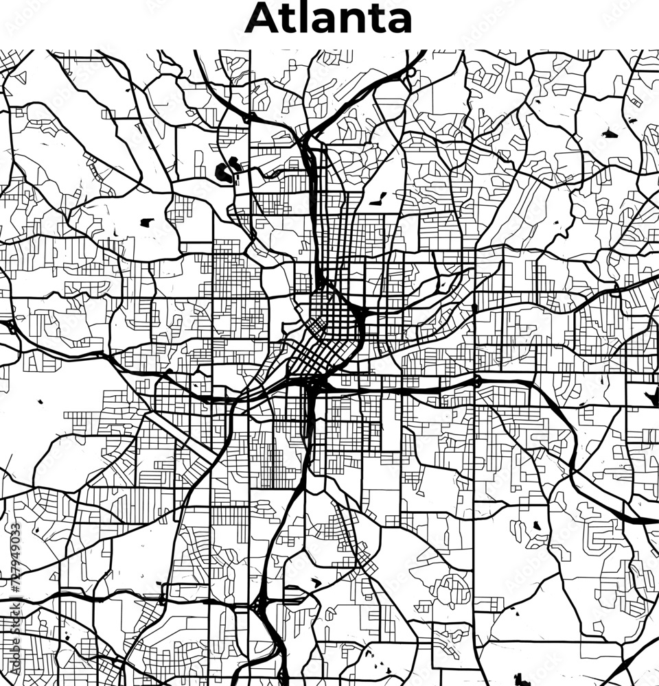 Obraz premium Atlanta City Map, Cartography Map, Street Layout Map
