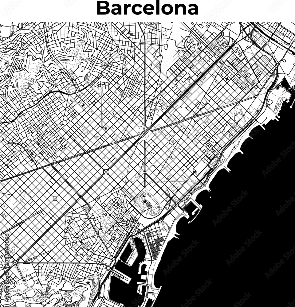 Naklejka premium Barcelona City Map, Cartography Map, Street Layout Map 