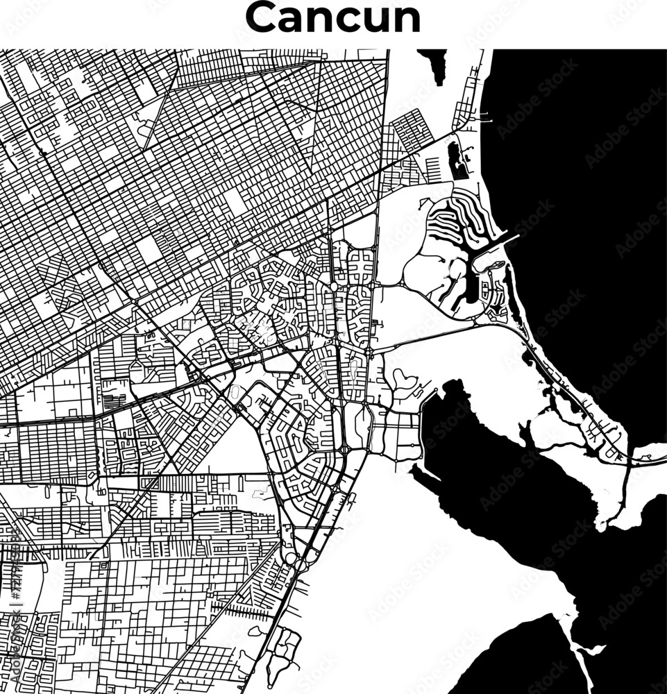 Naklejka premium Cancun City Map, Cartography Map, Street Layout Map 