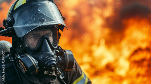 Volunteer firefighter in uniform and protective gear, engaging in rigorous training to prepare for real-life fire emergencies