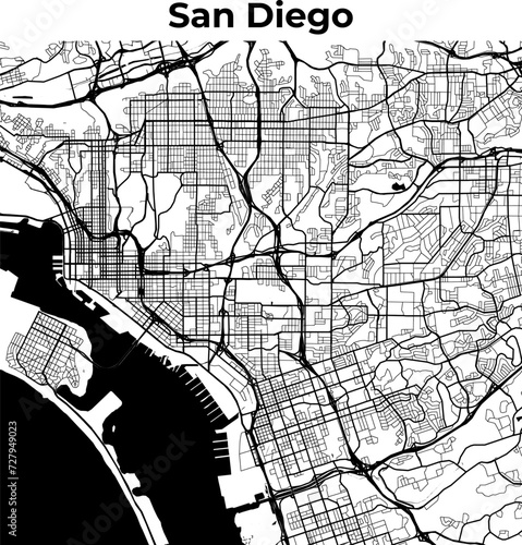 San Diego City Map, Cartography Map, Street Layout Map 