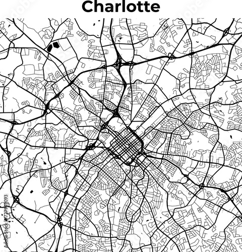 Charlotte City Map, Cartography Map, Street Layout Map 