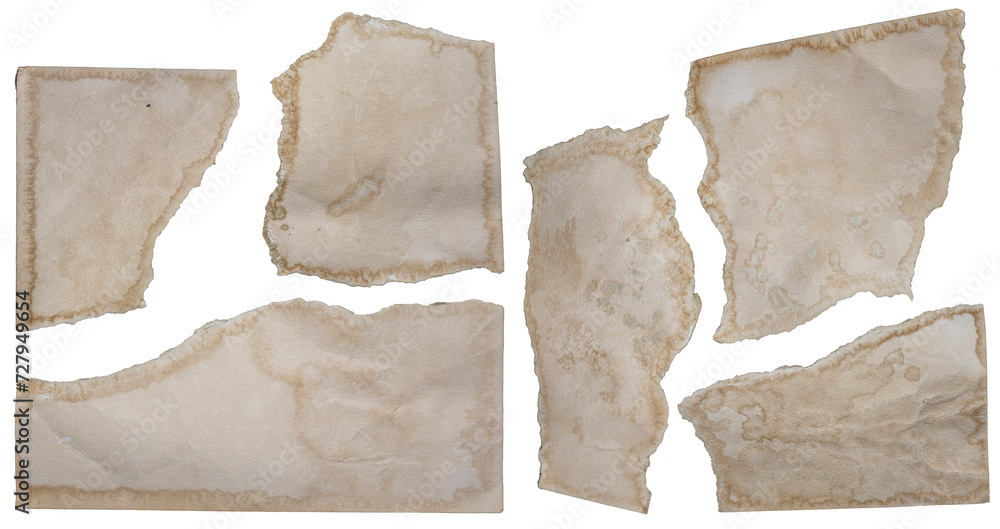 Old Paper Texture. 6 Pieces of Wornout Paper. Paper Scraps with