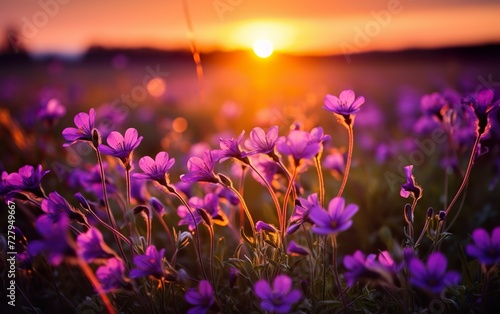 Close-up of purple flowers growing on field during