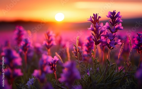 Close-up of purple flowers growing on field during