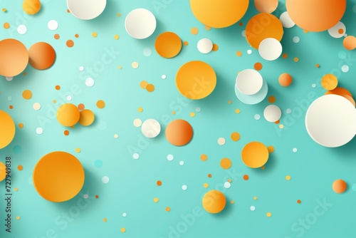 Fototapeta Abstract background with orange, yellow and white confetti circles. 3d illustration.