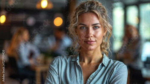 Wallpaper Mural Focused Female Entrepreneur at Cafe. Generative AI Torontodigital.ca