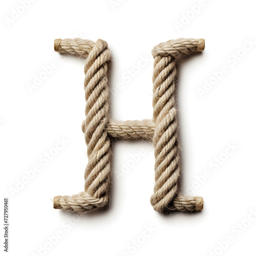 Letter H out of Rope, rope font, 3d rope font