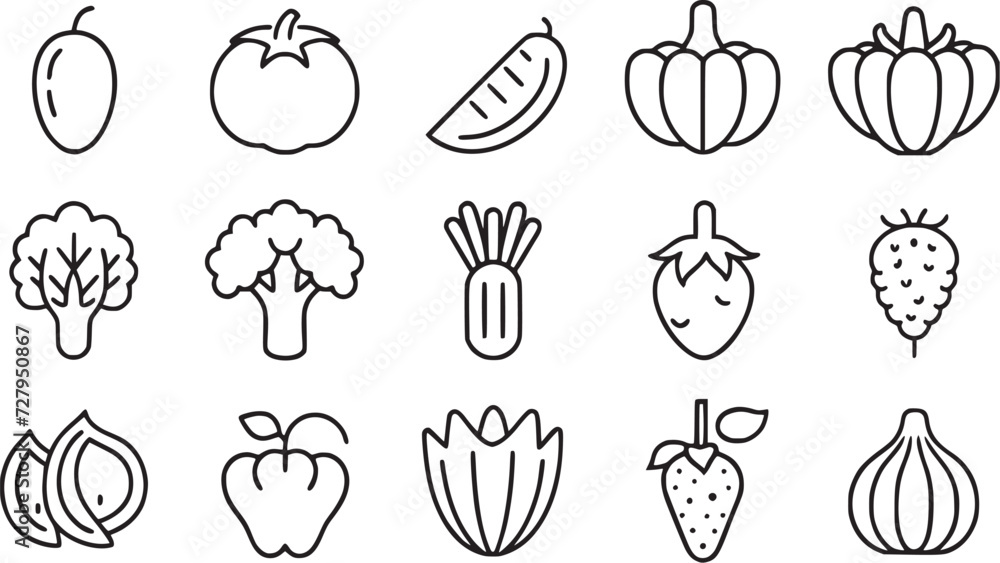 Fototapeta premium vegetables thin line icon set vector collections. 