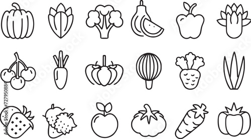 vegetables thin line icon set vector collections. 