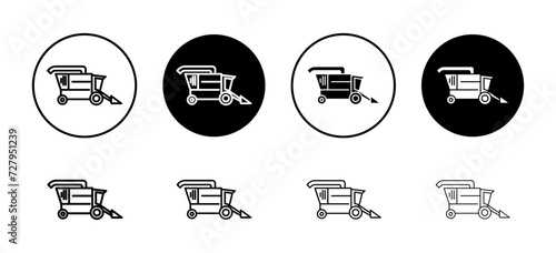 Combine harvester vector icon set collection. Combine harvester Outline flat Icon.