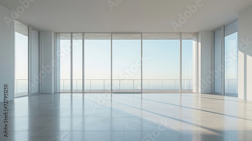 Modern room with panoramic windows and expansive city view